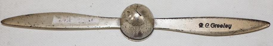 Propeller Shaped R.C. Greeley Letter Opener: 8.75"x .75" x 1.25"
