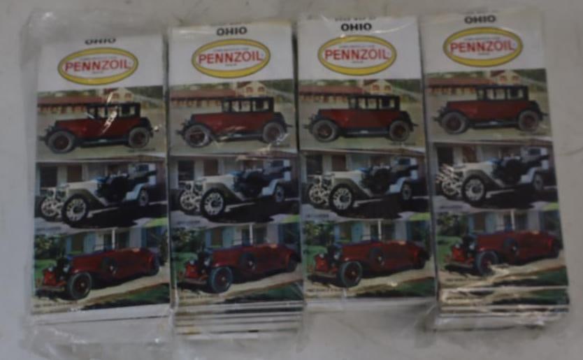 Group of 100 Ohio Pennzoil Road Maps With Early Automobile Scenes: 9" x 4" each