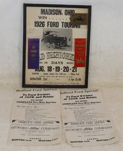 Group of 3 Ford Special Posters And 1966 Old Fashion Days Model A Give A Way Framed Advertisement: largest is 12" x 15" x .50"