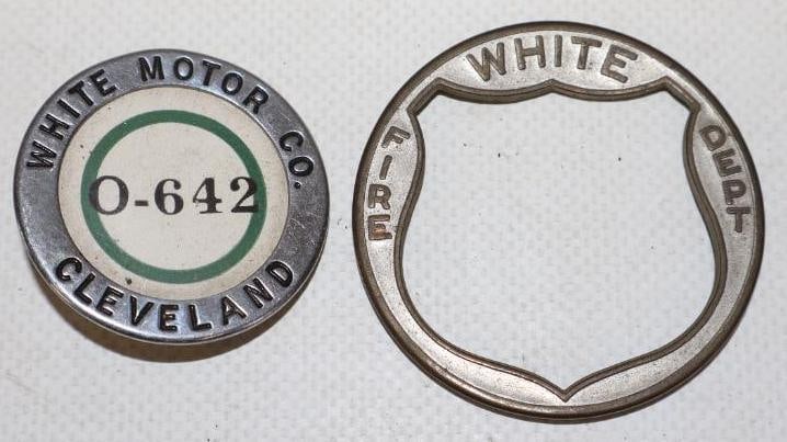 Group of 2 White Motor Co and White Fire Department Employee Pin Back Badges (1 of 2)