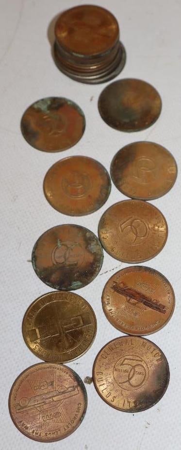 Group of 21 Brass And Silver GM Chevy Commemorative Coins (1 of 3)