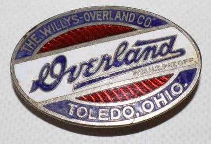 1919-1926 Willy's Overland Motor Car Co. Cloisonne Emblem Badge: 2" x 1.50"