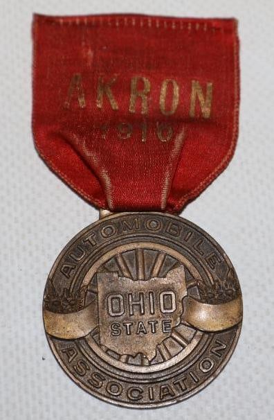 Brass 1916 Akron Delegate Of The Ohio State Automobile Association Pin Back Badge: missing pin back measures 3" x 1.50"
