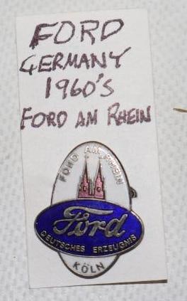1960's Cloisonne Ford (Germany) Pin Back Badge: .75" x 1" x .50"