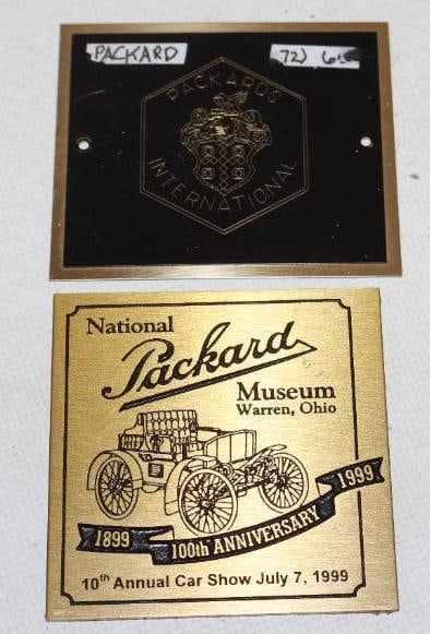Group of 2 Packard International And Museum Brass Plaques: largest 3.25" x 2.75"