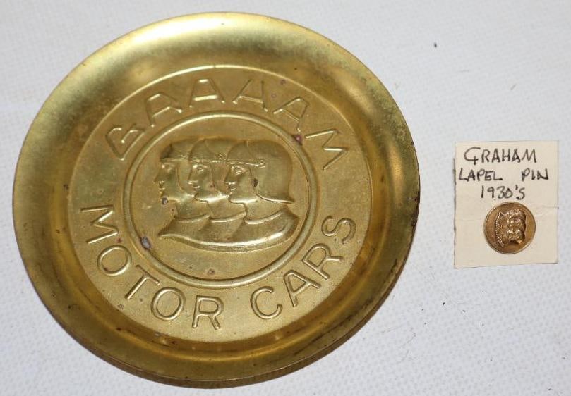 Group of 2 Graham Motor Cars Brass Lapel Pin And  Embossed Tray (1 of 3)