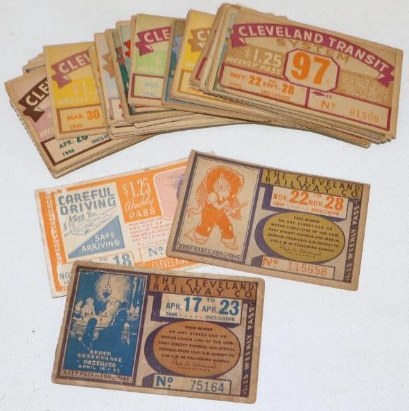 1940's Group of 59 Cleveland Railway And Transit Boarding Passes: 4" x 2.50" each