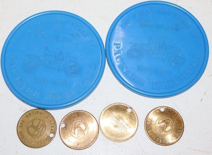 Group of 6 Packard Electric Brass Tags And Coasters (1 of 3)