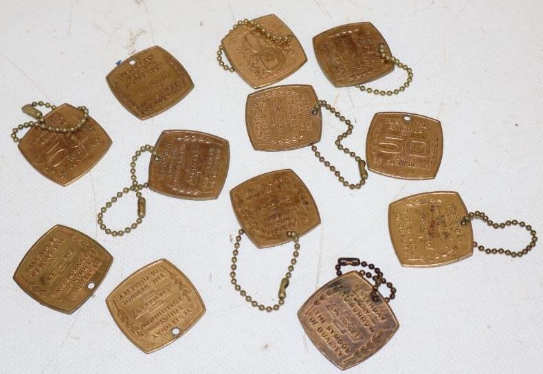 Group of 10 Chevrolet 50 Years OF Confidence Brass Key Chains: 1.25" x 1.25" each