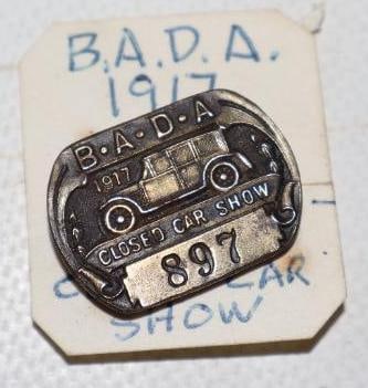 Brass 1917 B.A.D.A. Closed Car Show Lapel Pin (1 of 2)