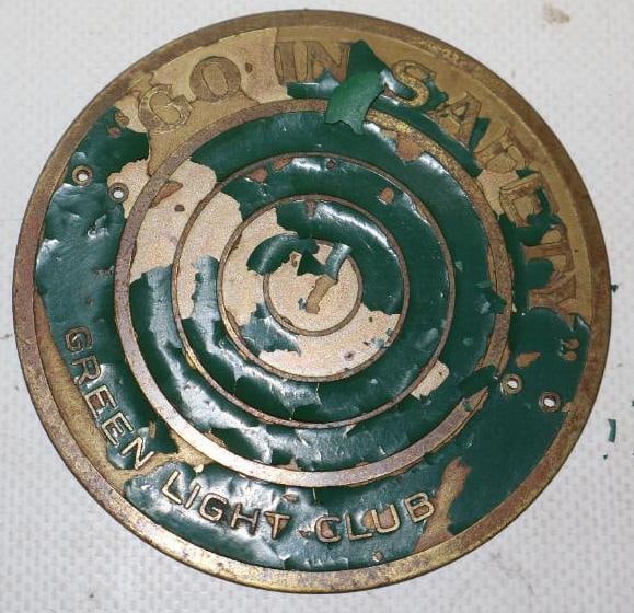 Brass Green Light Club Radiator Badge: 3.25" x 3.25"