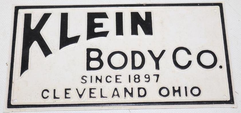 Embossed Klein Body Co. Metal Advertising Sign: 8.25" x 4.25"