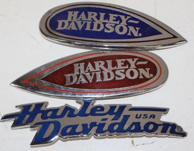 Group of 3 Cloisonne Harley Davidson Motorcycle Emblems (1 of 2)