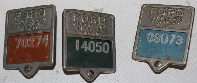 Group of 3 Ford Cleveland Stamping Plant Employee Pin Back Badges: 1.25" x 1.50" each