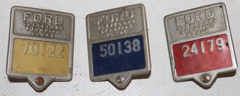 Group of 3 Ford Cleveland Stamping Plant Employee Pin Back Badges: 1.25" x 1.50" each