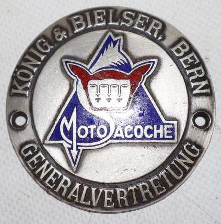 Dufaux Brothers Motosacoche Motorcycles Cloisonne Dealer Plate: 2.50" x 2.50"