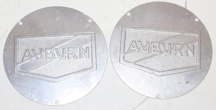 Group of 2 Auburn Motor Car Co. Hubcap Wheel Emblems: 3" x 3" each