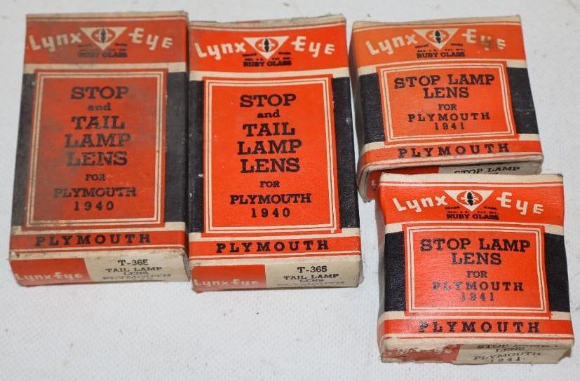 Group of 4 1940 and 1941 Plymouth Glass Stop And Taillight Lenses In Original Box (1 of 2)