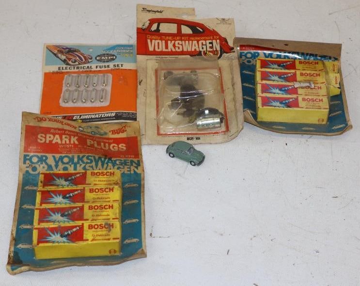 Group of 5 NOS VW Parts And Toy Car: largest is 10" x 5.50" x 2"