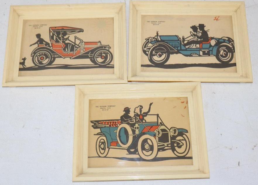 Group of 3 Framed Car Art Advertising By The Vernon Company: 5.50" x 7.25" x 1" each