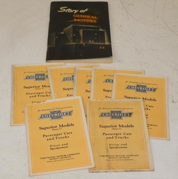 Group of 8 1920's Chevrolet Superior Models Dealership Pamphlets And 1948 Story Of General Motors: largest is 8" x 5.50"