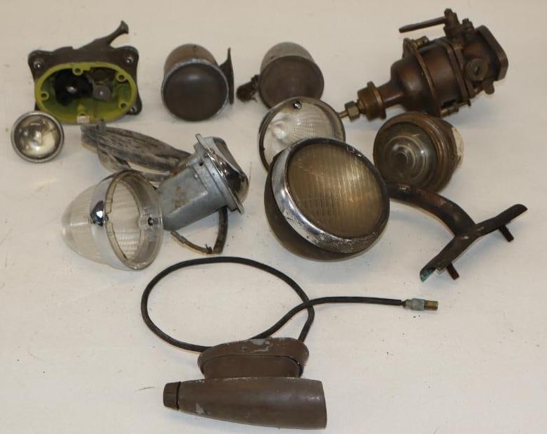 Group of 11 Early Automobile Lights, Plastic Lenses, Carburetor And Ignition Switch (1 of 7)