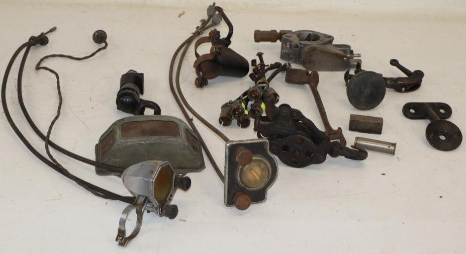 Group of 10 Early Automobile Gauges, Ash Trays, Lever, Carburetor And Other Parts (1 of 6)