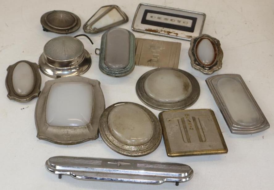 Group of 14 Interior Lights And Emblems: largest is 8.50" x 2.50" x 1"