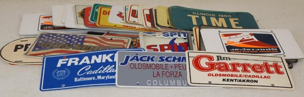 Group of 62 Plastic/ Composite Dealership, Racing And College Booster Advertising Plates: 12" x 6" each