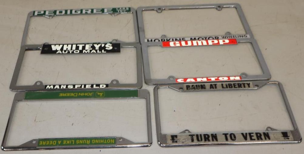 Group of 6 Different Metal Advertising License Plate Frames (1 of 3)