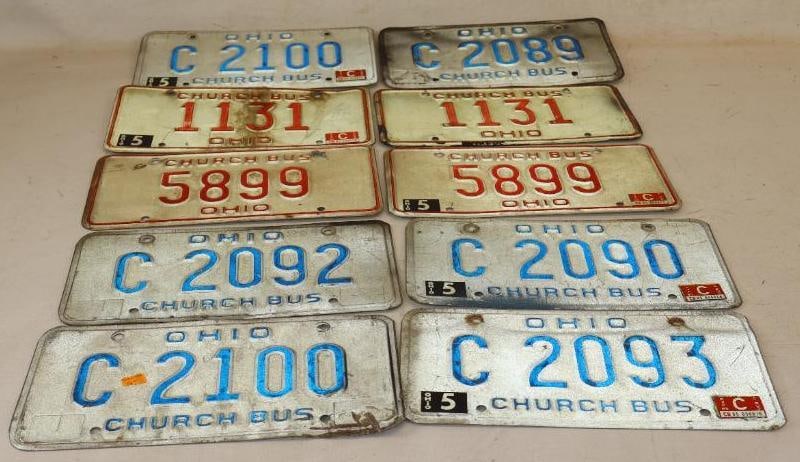 Group of 10 Ohio Church Bus License Plates (1 of 2)