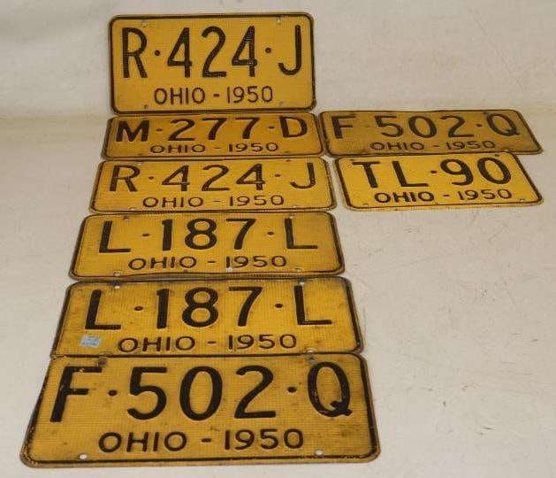 Group of 8 1950 Ohio Waffle License Plates (1 of 2)