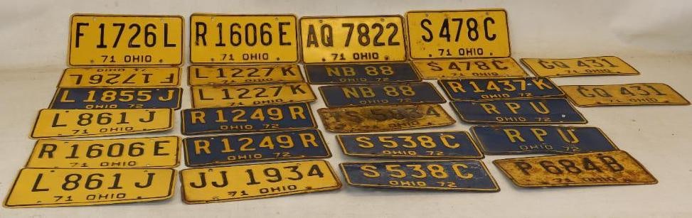 Group of 28 1971 and 1972 Ohio Embossed License Plates: 12" x 6" each
