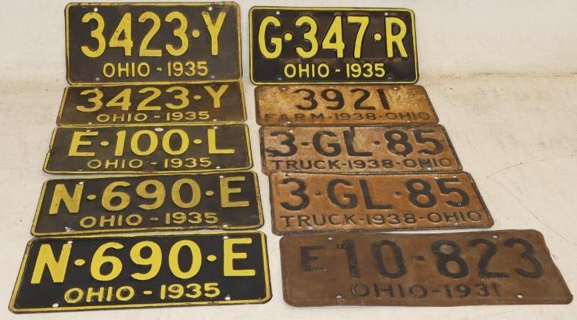 Group of 10 1930's Ohio Embossed License Plates (1 of 2)