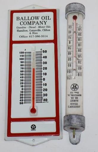 Group of 3 Texaco Advertising Thermometers, and Caltex Desk Lighter with Original Box (1 of 2)