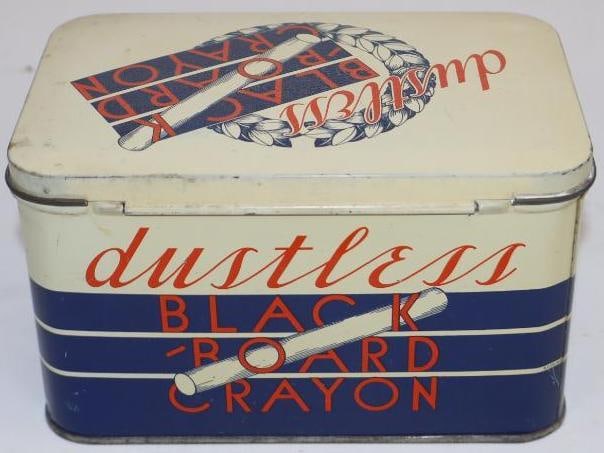 Dustless Black Board Crayon One Gross Advertising Tin: 6" x 4" x 3.5"