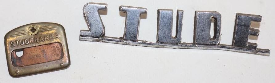 Group of 2 Studebaker Employee Pinback Badge, and Stude Car Emblem Strip (1 of 2)
