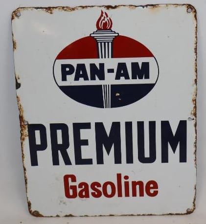 Pam-Am Premium Gasoline Porcelain Gas Pump Plate: 13" x 17"