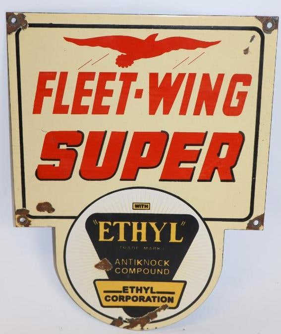 Fleet-Wing Super with Ethyl Reproduction Porcelain Gas Pump Plate (1 of 2)