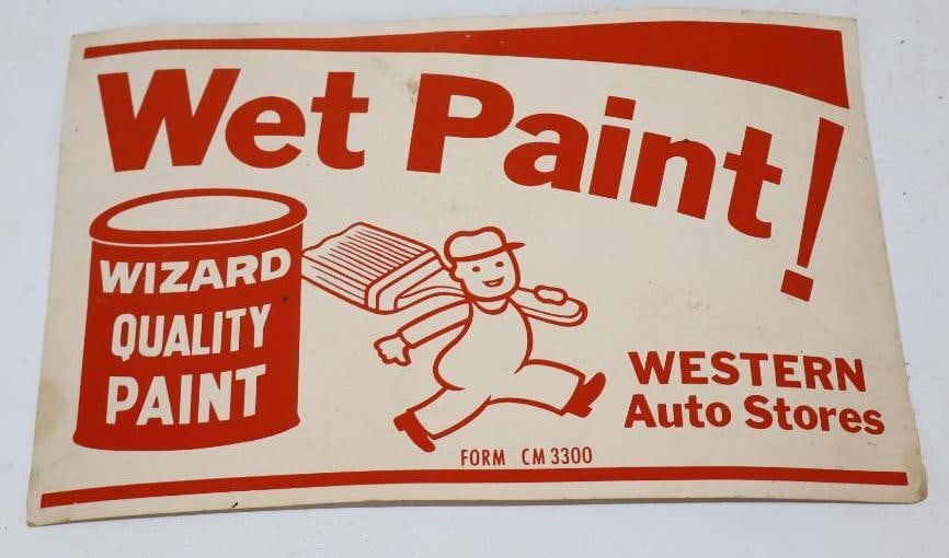 Wizard Quality Wet Paint Western Auto Advertising Cardstock Sign (1 of 2)