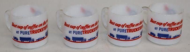 Group of 4 Pure Gasoline Truck Stop Coffee Mugs: 3" x 4" x 3" each