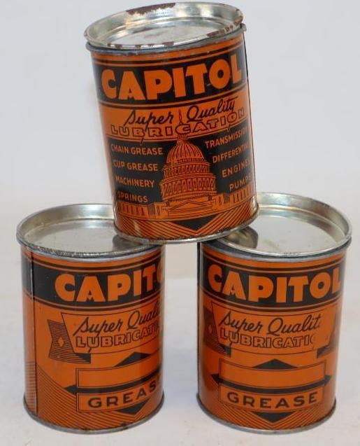 NOS Group of 3 Capital One Pound Grease Cans: Never filled measures 3.50" x 3.50" x 4.50"