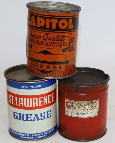 Group of 3 Capital, St. Lawrence And Alubco One Pound Grease Cans: all are empty measure 3.50" x 3.50" x 4" each
