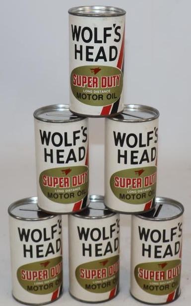 Group of 6 Wolf's Head Super Duty Oil Can Banks (1 of 2)