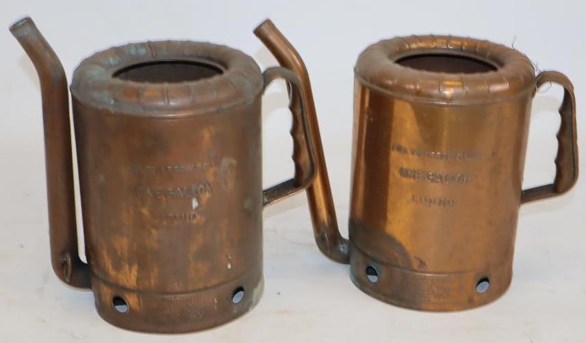 Group of 2 Brass One Gallon Swing Spout Oil Cans (1 of 4)