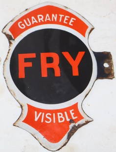 Double Sided Porcelain Fry Guarantee Visible Gas Pump Sign: 8" x 5.50"