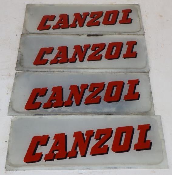 Group of 4 Canzol Gasoline Advertising Ad Glass: 10.50" x 4.75" each