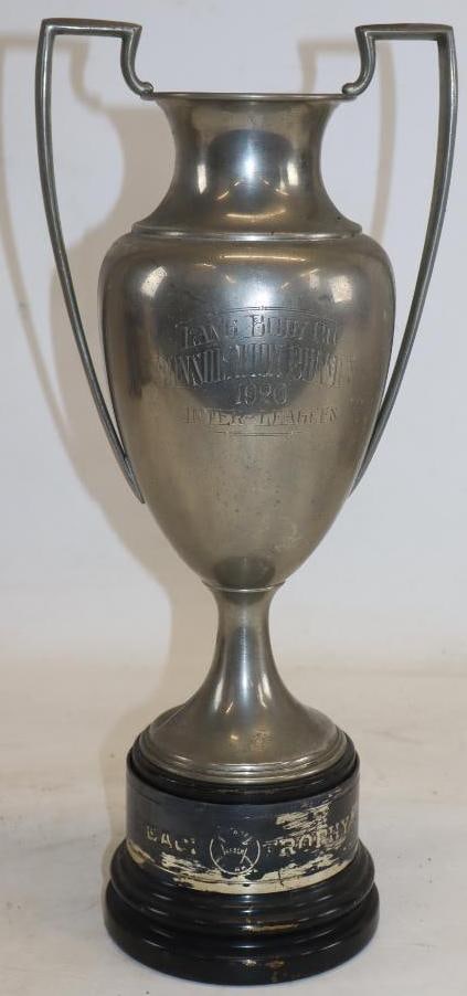 1926 Lang Body Company Interleague Champion Trophy: 7" x 4.50" x 16.50"