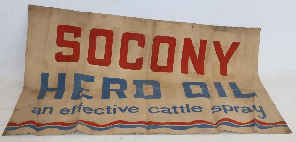 Socony Herd Oil An Effecto Cattle Spray Canvas Advertising Banner: 34" x 24"