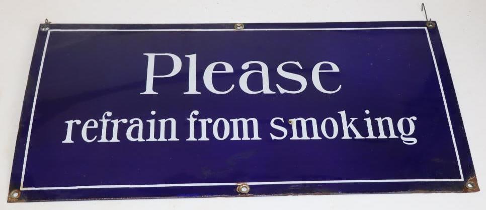 Single Sided Porcelain Please Refrain From Smoking Sign: 18" x 9"